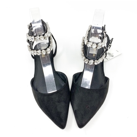 NWT RHINESTONE EMBELLISHED DOUBLE ANKLE STRAP FLATS - Picture 2 of 5